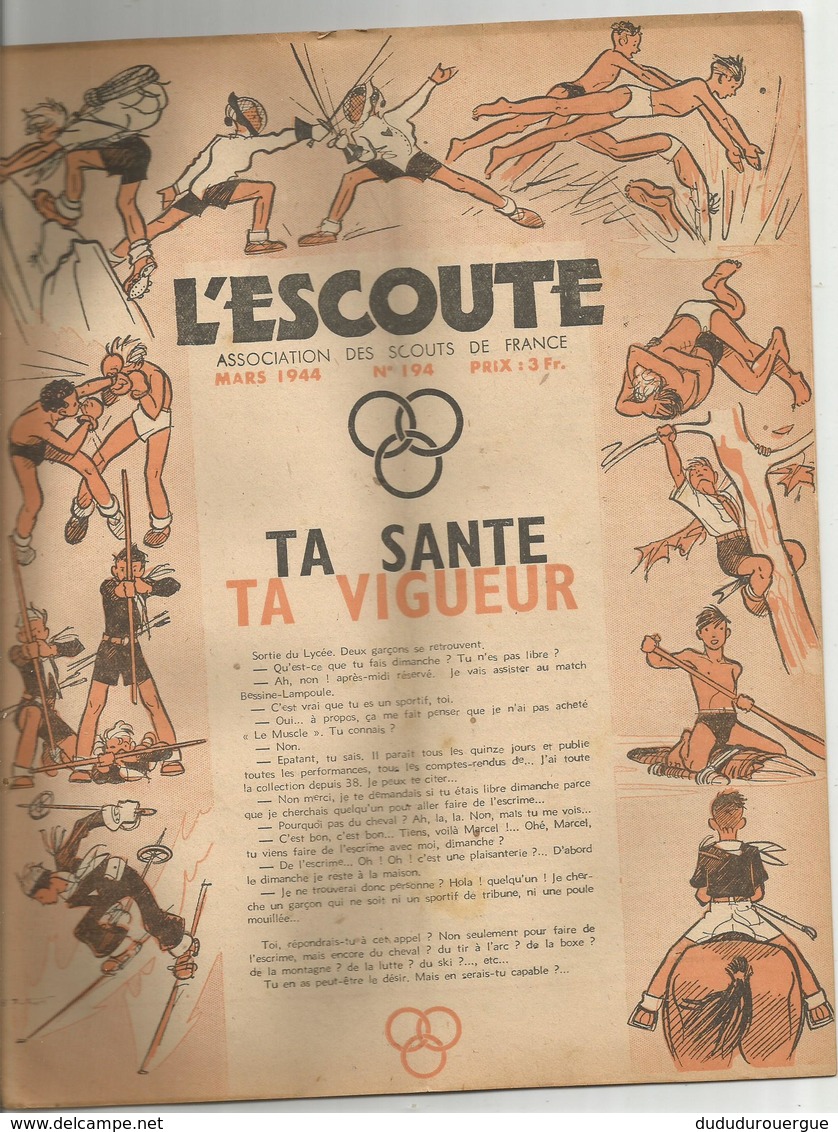 L ESCOUTE , ASSOCIATION DES SCOUTS DE FRANCE , N0 1944 DE MARS  1944 - Scoutisme