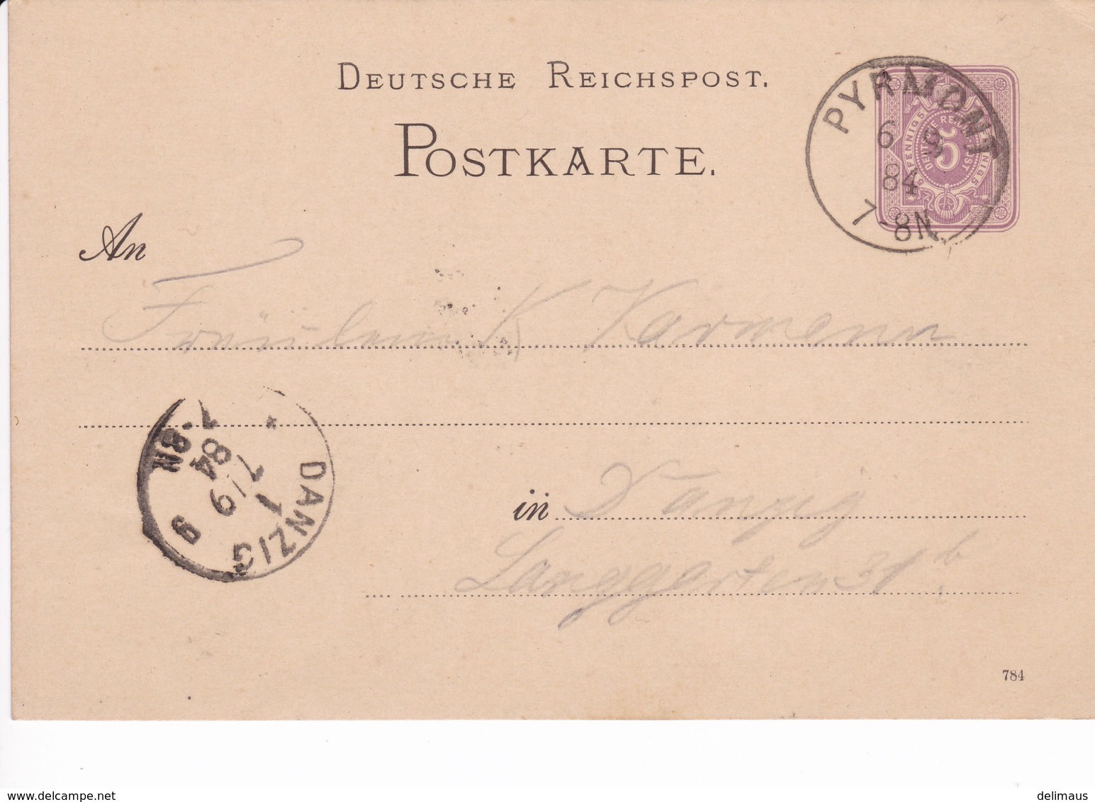 Ganzsache DR P12/02 784, Pyrmont 6.9.1884 Nach Danzig - Sonstige & Ohne Zuordnung