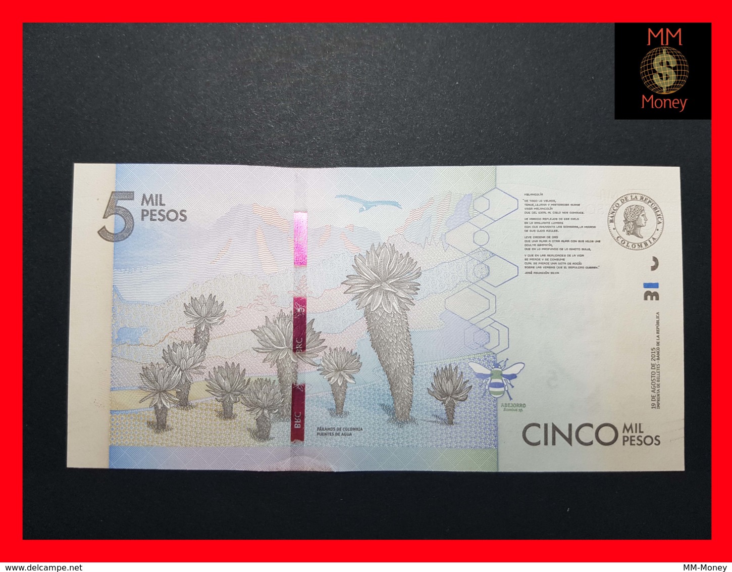 COLOMBIA 5.000 5000 Pesos  19.8.2015 P. 459 UNC - Colombie