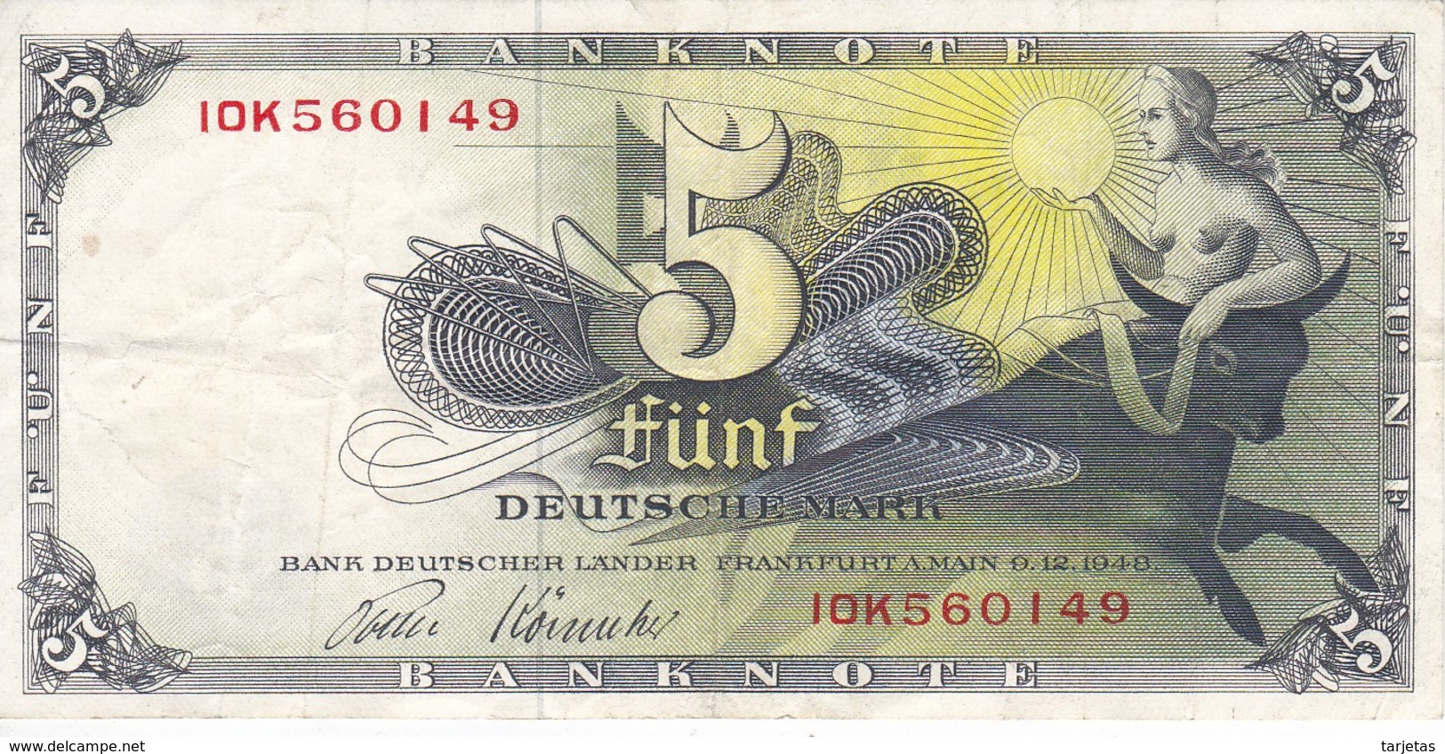 BILLETE DE ALEMANIA DE  5 MARCOS DEL AÑO 1948  (BANKNOTE) TORO-BULL - 5 Deutsche Mark