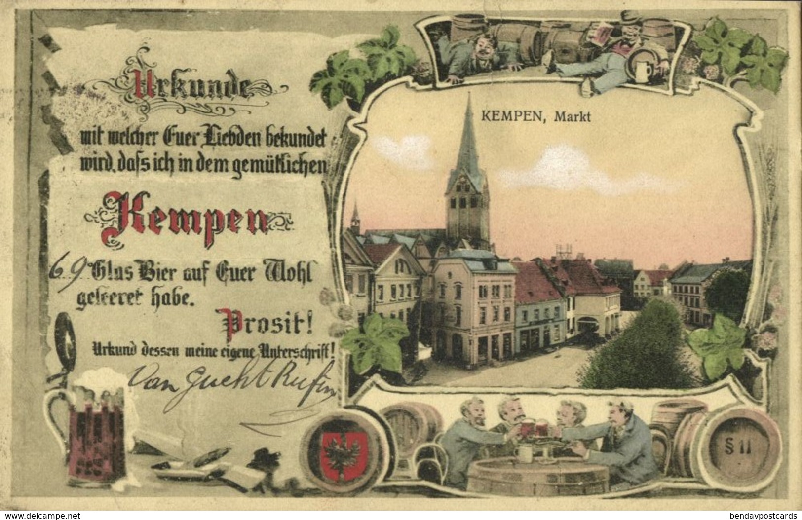 KEMPEN, Markt, Bier Urkunde (1919) AK - Other & Unclassified