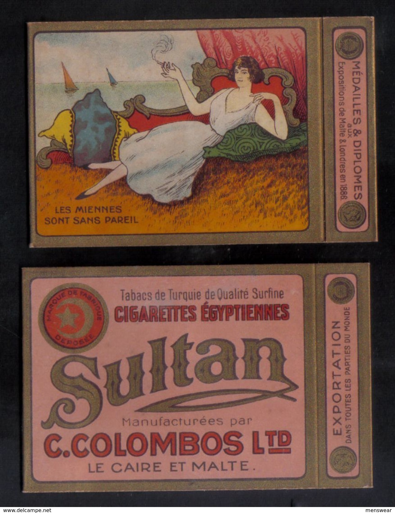 SULTAN  C.COLOMBOS LTD.CAIRO MALTA  PACKET OF 20 CIGARETTE - 1910 VERY RARE - - Empty Cigarettes Boxes