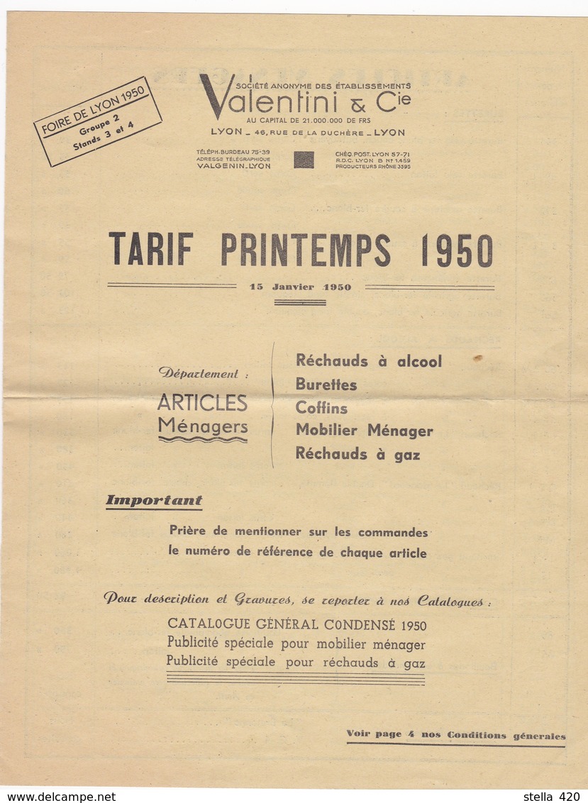 Catalogue    M Molle      St Etienne Loire  Valentini    Tarif Et Livret   1950 - Non Classés