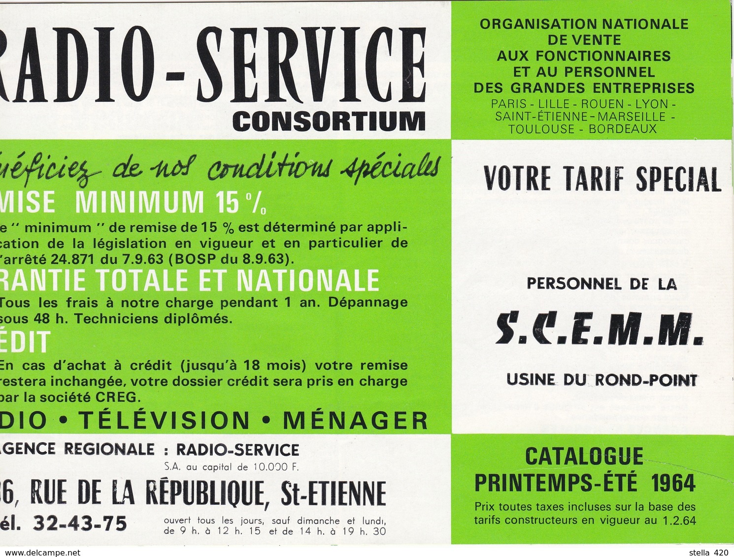 Catalogue  Radio Service 1964   Usine Du Rond Point  St Etienne  Loire  Rue De La Republique    Scemm - Non Classés