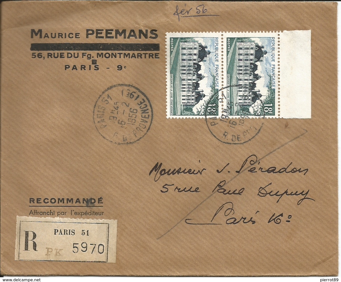 Lettre Recommandé Du 1956 Avec Une Paire N°980 Et Une Paire Au Verso N°1039 - 1921-1960: Moderne