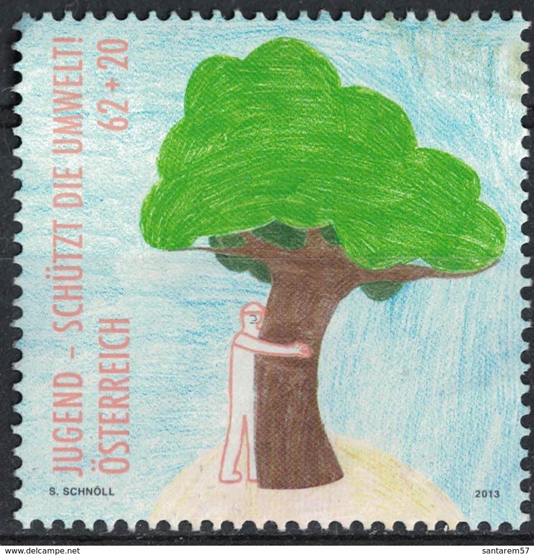 Autriche 2013 Utilisé Used Dessin Protégeons L'Environnement Personne Embrassant Un Arbre SU - Oblitérés