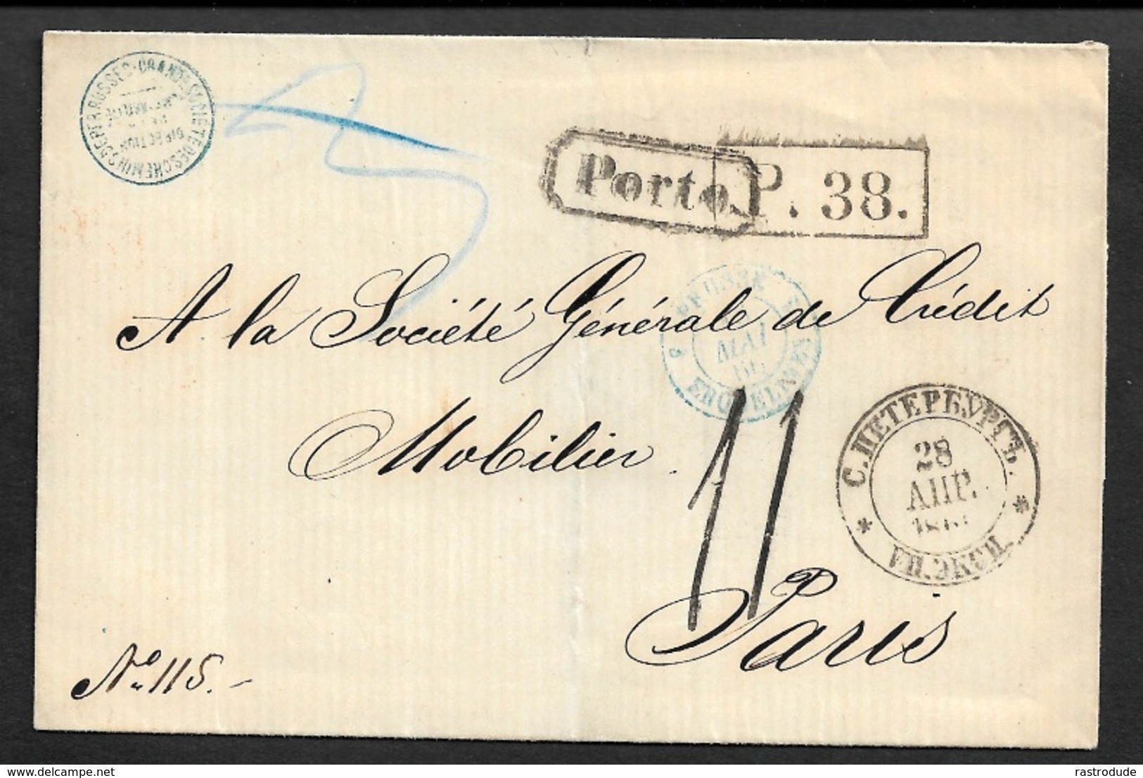 1865 Unpaid Entire St. Petersburg To Paris -Russian Railway - Aus Russland - Lettres & Documents