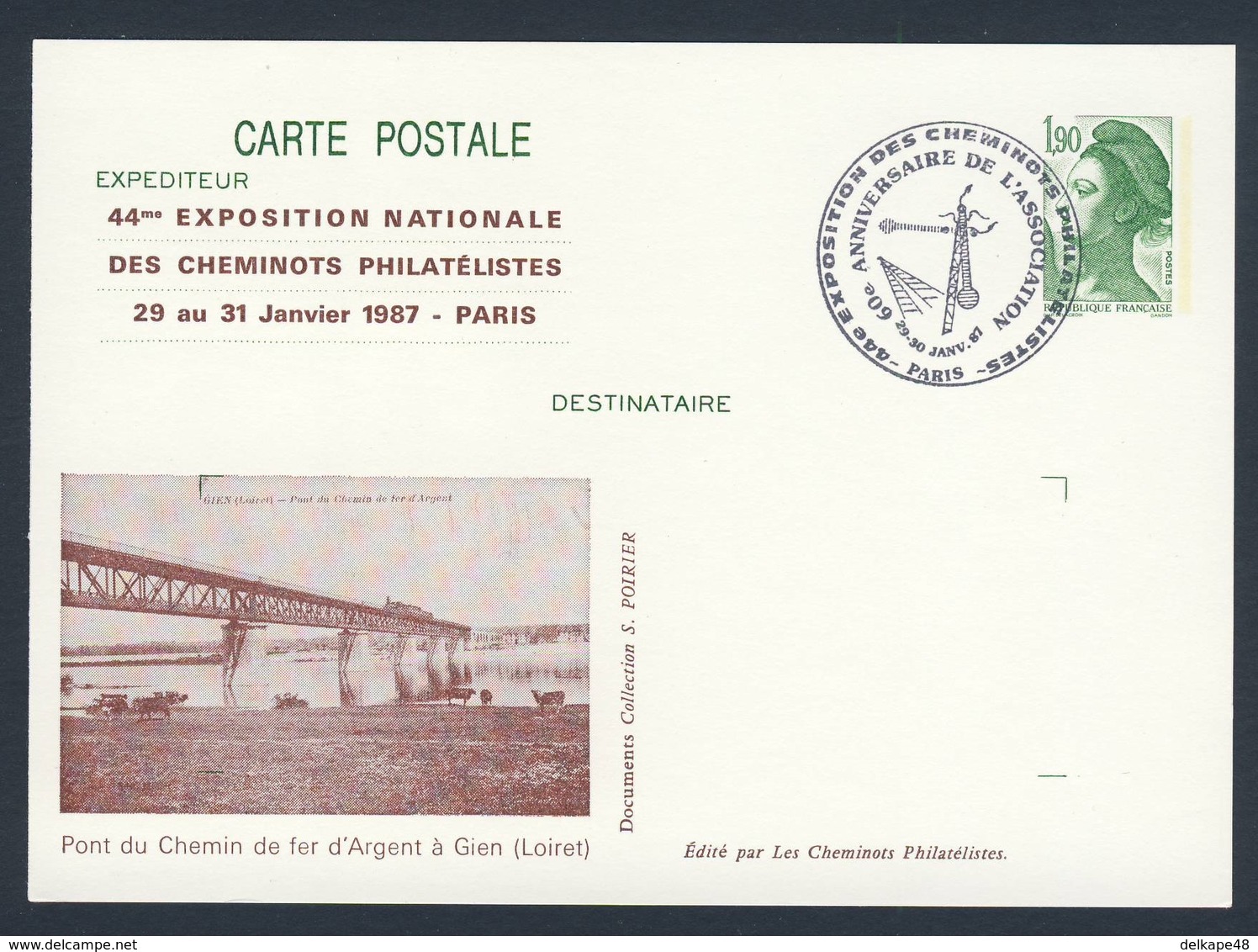 France Rep. Française 1987 Card / Karte / Carte Postale - Pont Du Chemin De Fer D'Argent à Gien,Loiret / Bridge / Brücke - Treinen