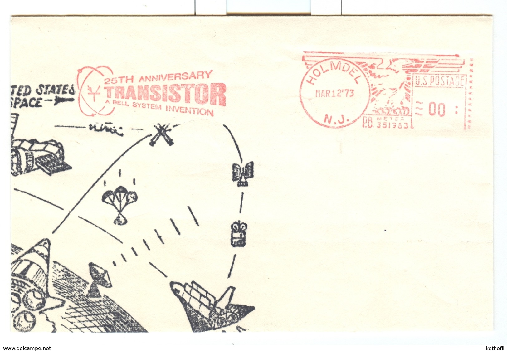 EMA/Meterstamp Holmdel 12.03.1973 25th Anniversary Transistor Bell SYStem Invention Pitnet Bowens  00 Value - Poststempel