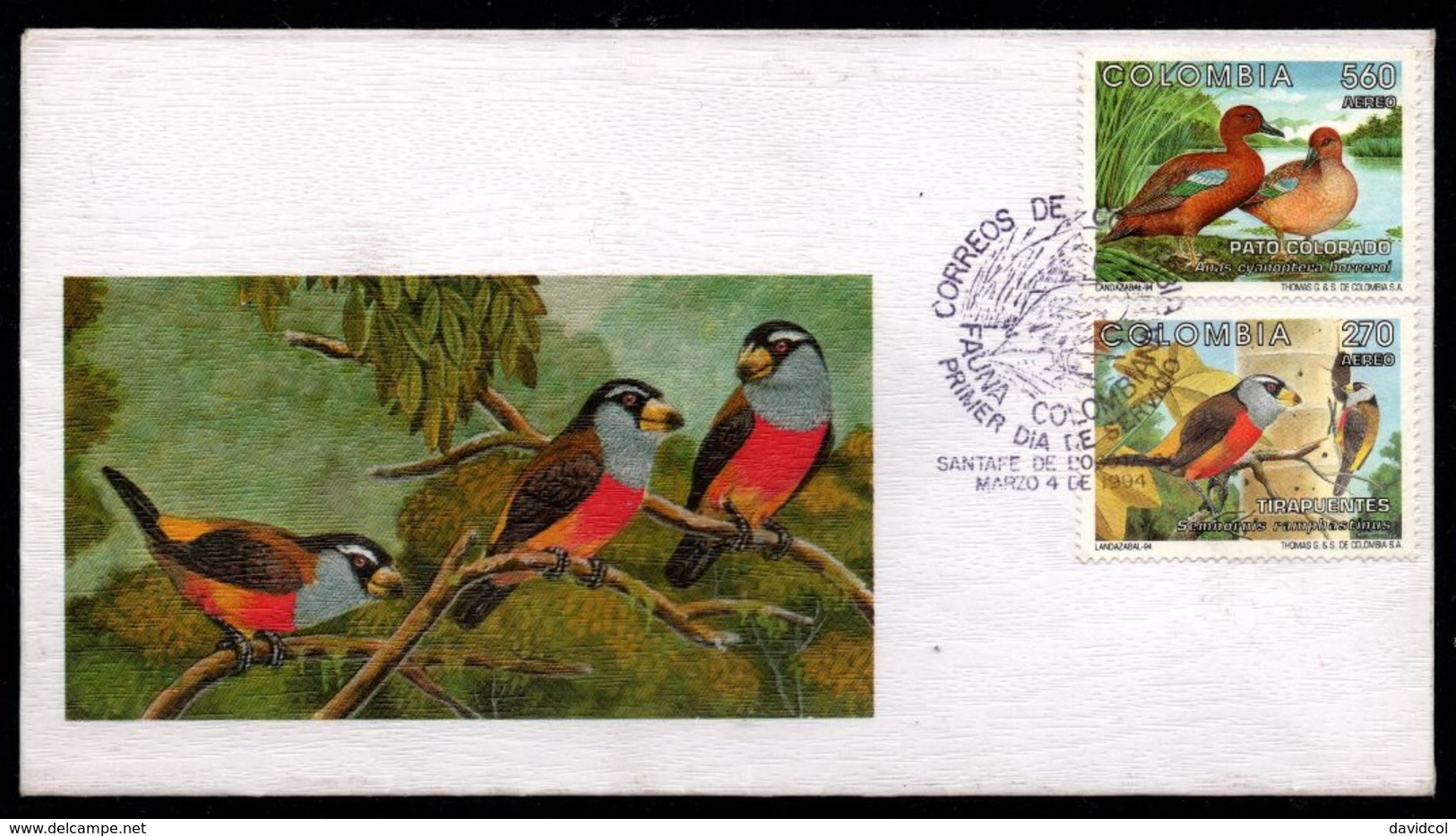 COLOMBIA- KOLUMBIEN- 1994. FDC/SPD. DUCKS AND BIRDS - Colombia