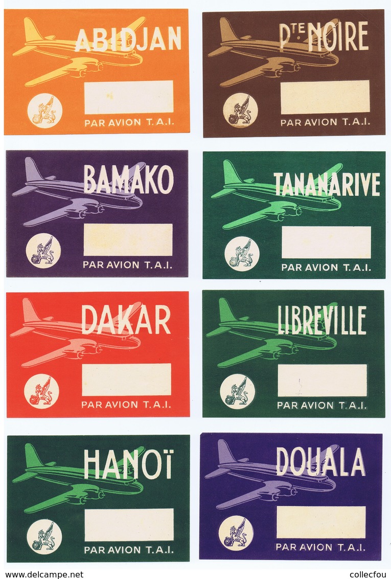 AVIATION : Lot De 8 étiquettes Différentes De La Compagnie Aérienne T.A.I. - Étiquettes à Bagages