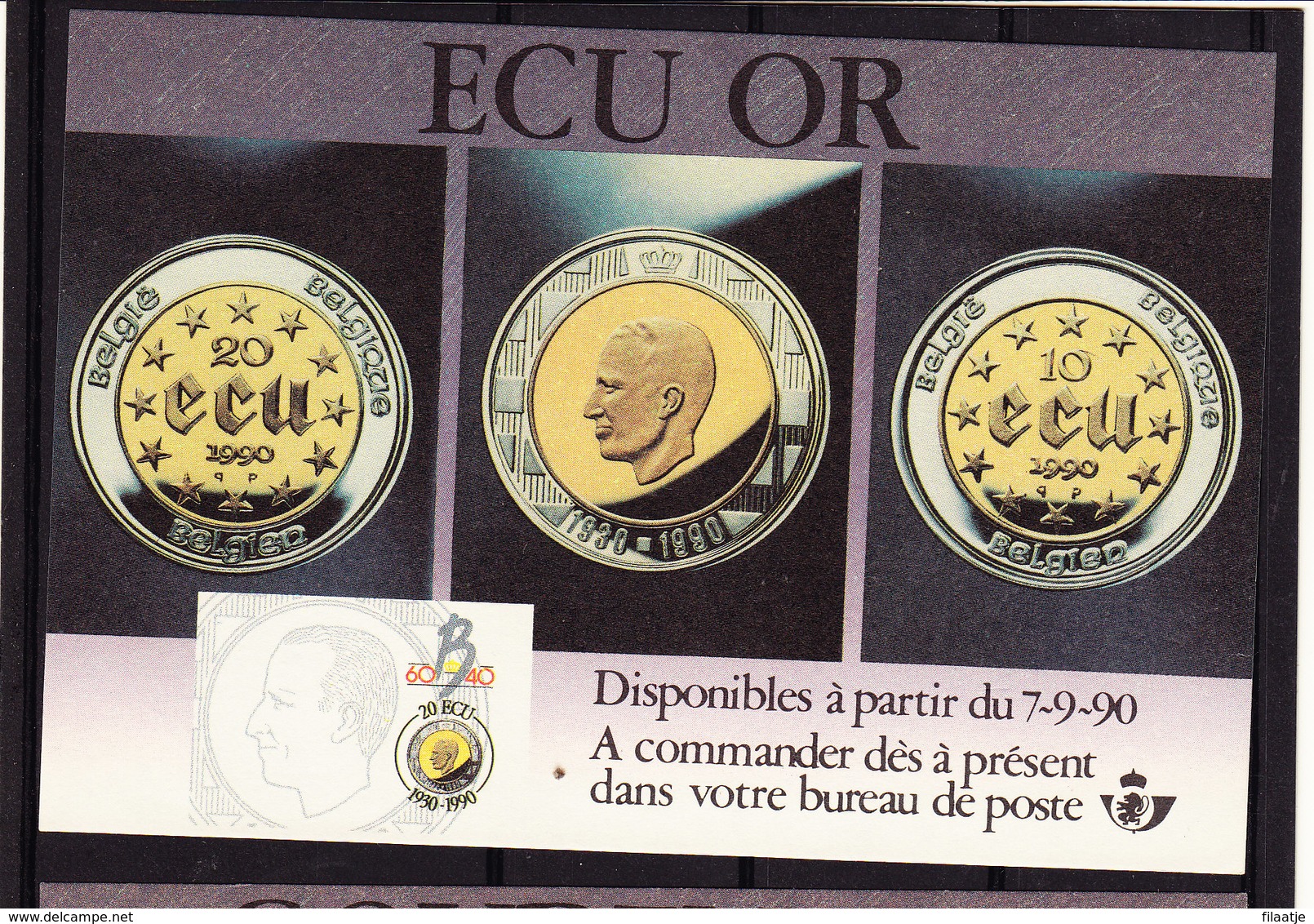 Annonce Ecu Or 1990 - Folletos De La Oficina De Correos