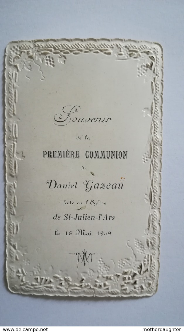 BEAU CANIVET CARTONNE SOUVENIR 1ère COMMUNION DANIEL GAZEAU 16 MAI 1909 - Religion & Esotérisme