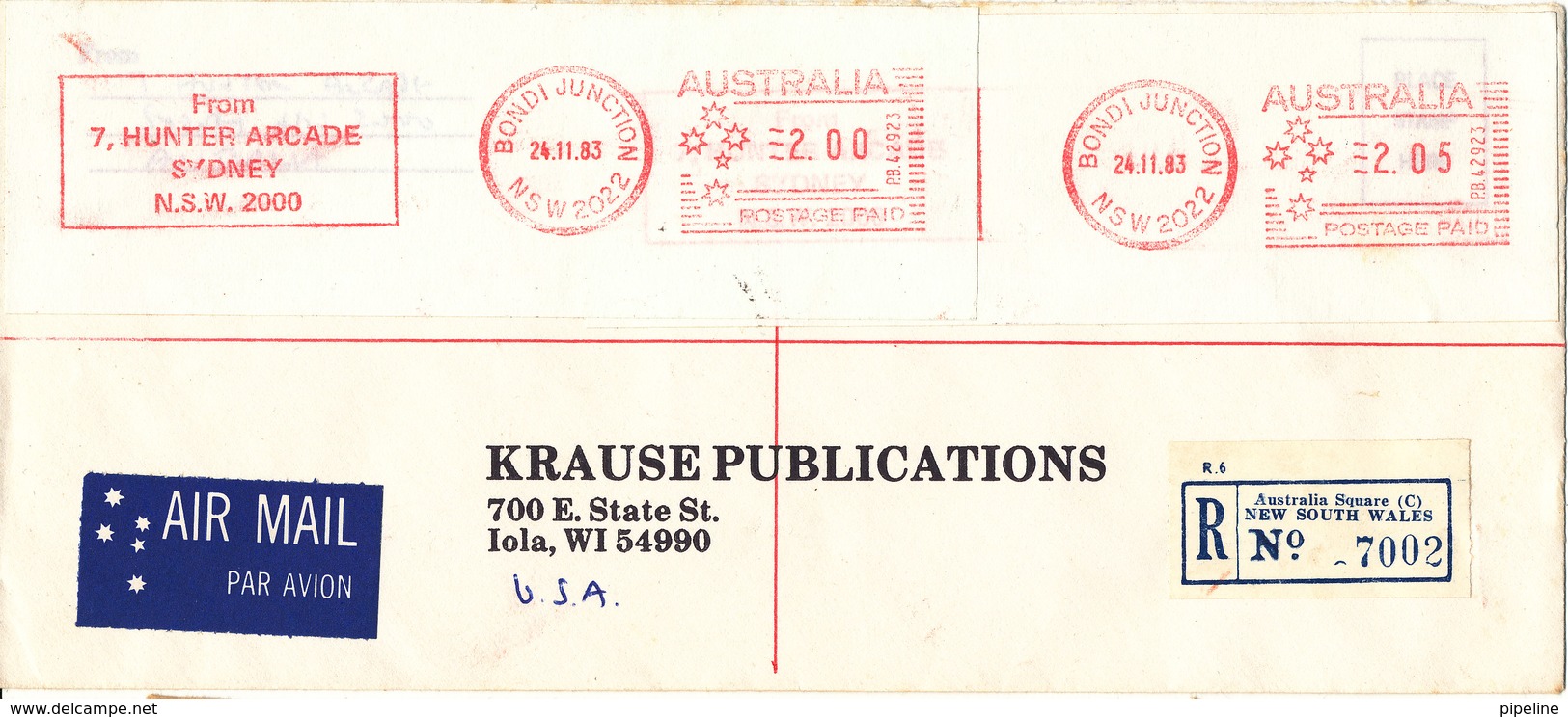 Australia Cover With Meter Cancel Sent Air Mail To USA Bondi Junction 24-11-1983 - Covers & Documents