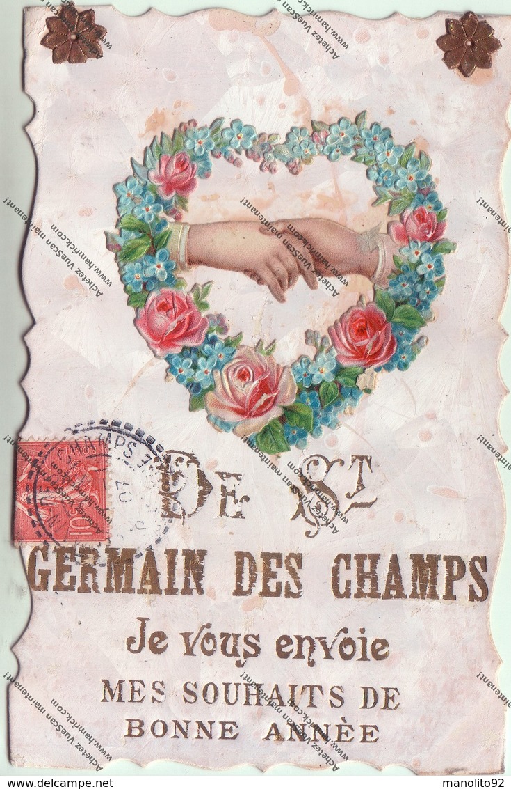 TRES RARE CPA ST GERMAIN DES CHAMPS (89) - Je Vous Envoie Mes Souhaits De Bonne Année (31/12/1906) - Año Nuevo