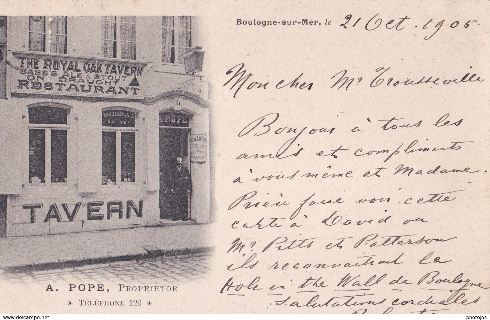 CPA :  Boulogne Sur Mer  (62) Rare Taverne Restaurant Pope Propriétaire   Edition Caron TBE Dos Précurseur - Boulogne Sur Mer