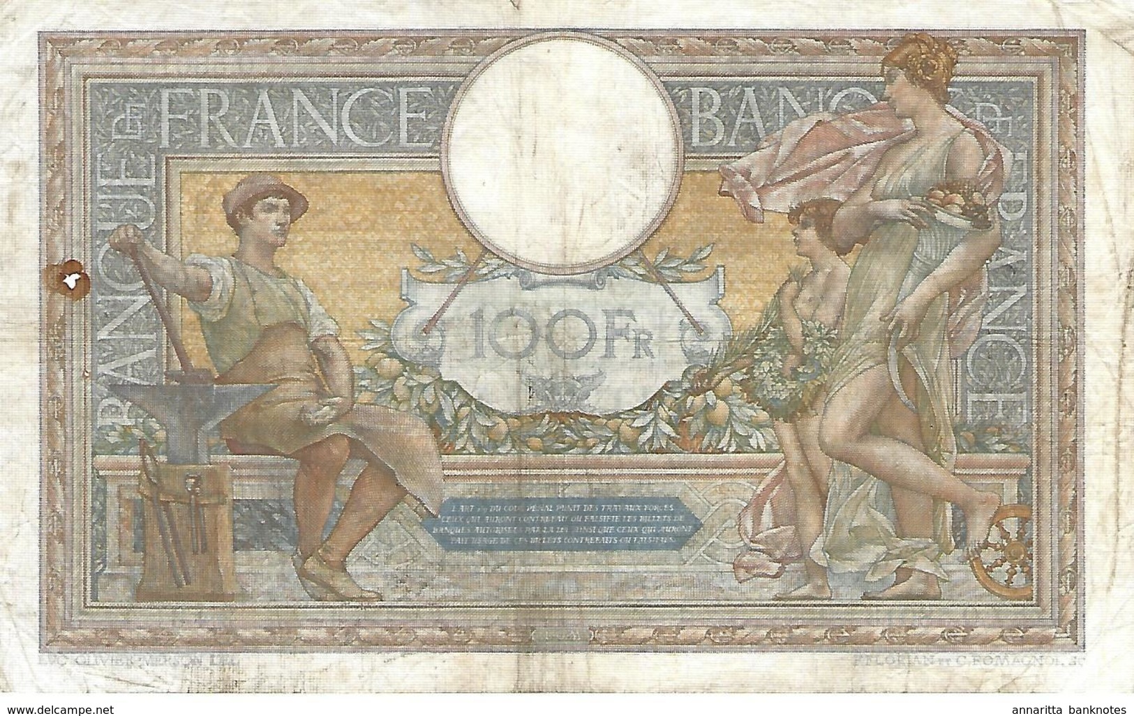 FRANCE 100 FRANCS 1938 P-86b VG/F SIGN. ROUSSEAU & FAVRE [FR038b] - 10 F 1916-1942 ''Minerve''