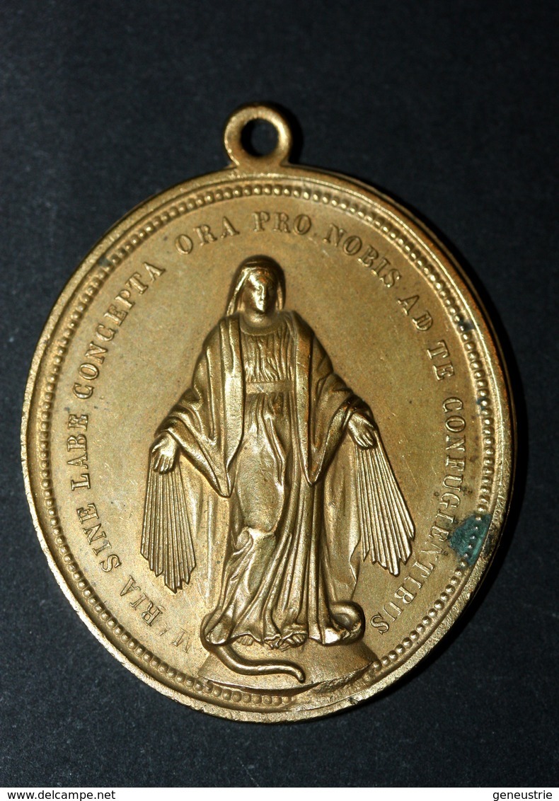 Magnifique Médaillon Pendentif Médaille Religieuse Début XIXe "Sainte Marie / Saints Coeurs De Jésus, Marie Et Joseph" - Religion & Esotérisme