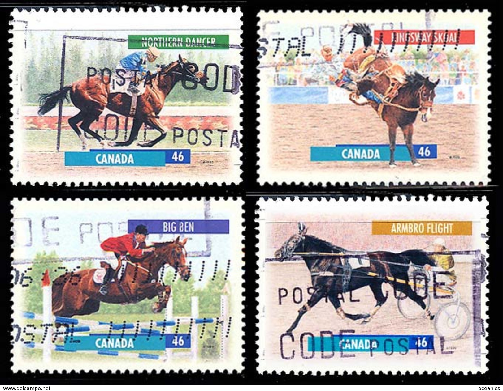 Canada (Scott No.1791-94 - Chevaux Canadiens / Canadian Horses) (o) Perf. 13,0 X 13,4 - Oblitérés