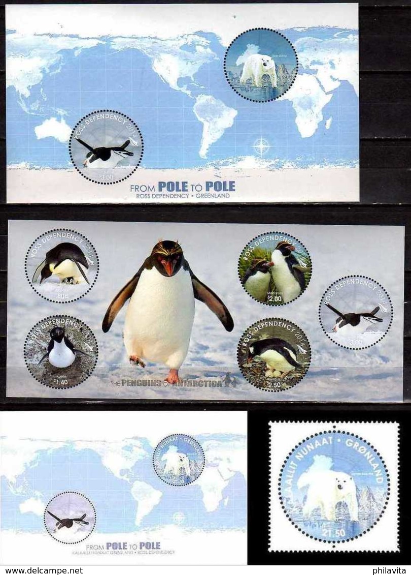 2014 Pole To Pole - Joint Issue Of Greenland And Ross Depend. - Both Countries Full  3 MS + 1 V  MNH** Penguins, Bear - Gemeinschaftsausgaben