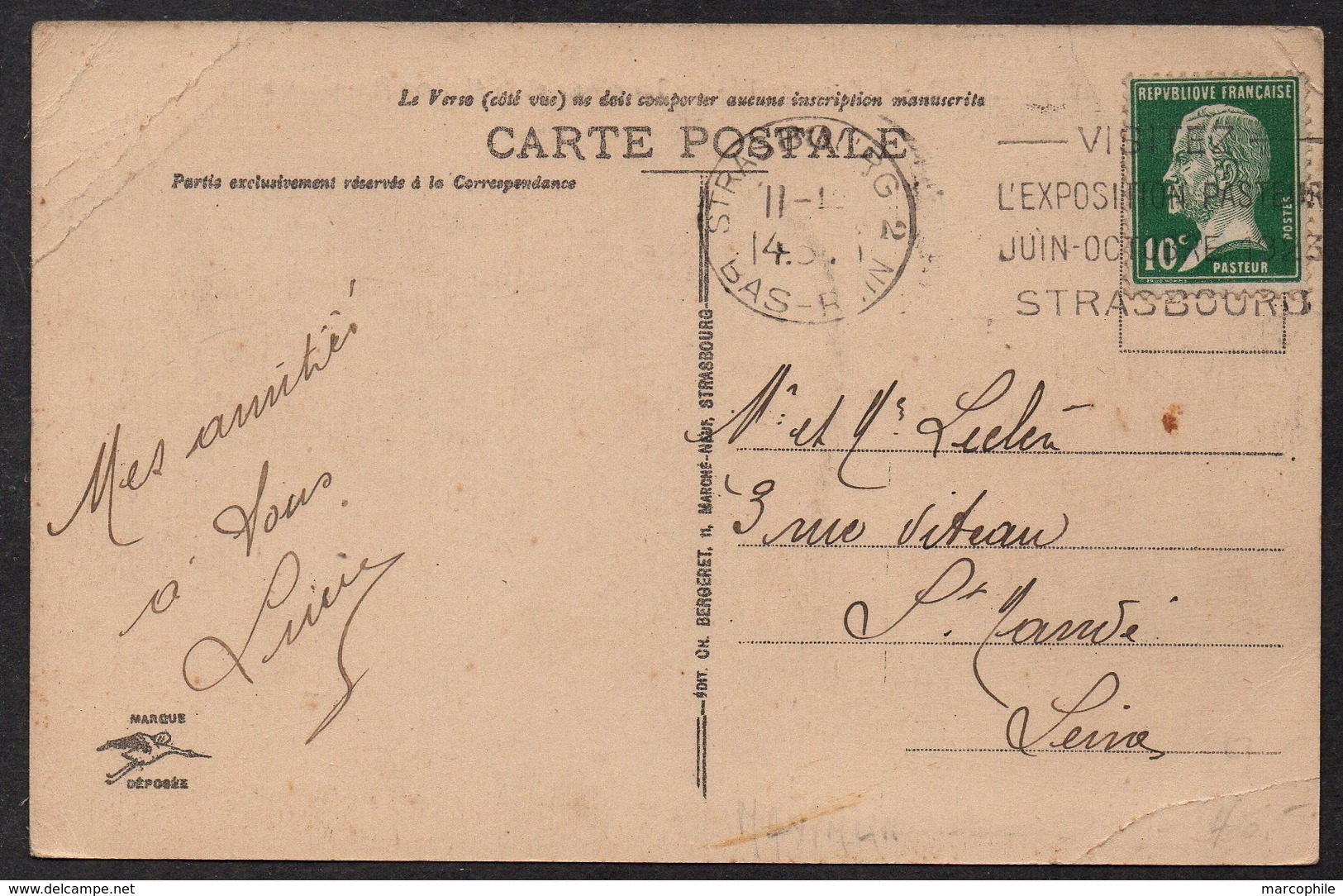 LOUIS PASTEUR - STRASBOURG / 1923 OB. UNIVERSAL FRANCISEE "EXPOSITION PASTEUR" SUR CARTE (ref LE2668) - Louis Pasteur