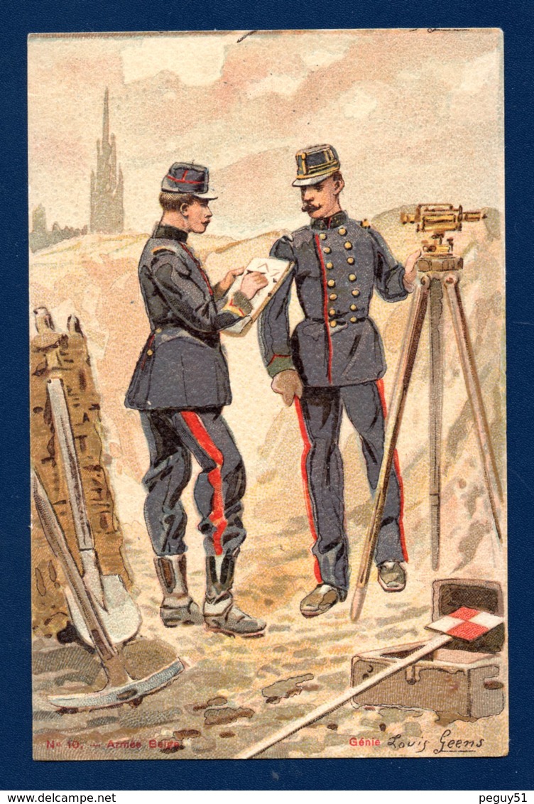 Officiers Du Génie Belge Effectuant Un Relevé Topographique. Illustration Louis Geens. Pub TALPE Chicorée. Ca 1900 - Régiments