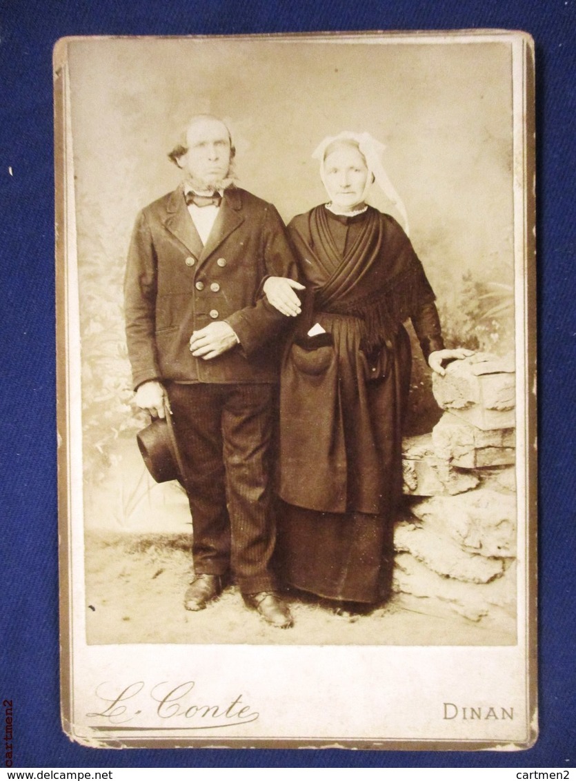 PHOTOGRAPHIE ANCIENNE XIXeme : DINAN COUPLE COSTUME BRETON BRETAGNE PHOTOGRAPHE L. CONTE FOLKLORE BRETAGNE - Dinan