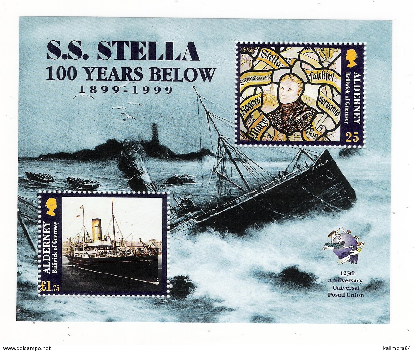 ALDERNEY, BAILIWICK OF GUERNSEY  /  S.S.  STELLA , 100  YEARS  BELOW , 1899 - 1999  /  Faciale : 2 £ 00 - Alderney