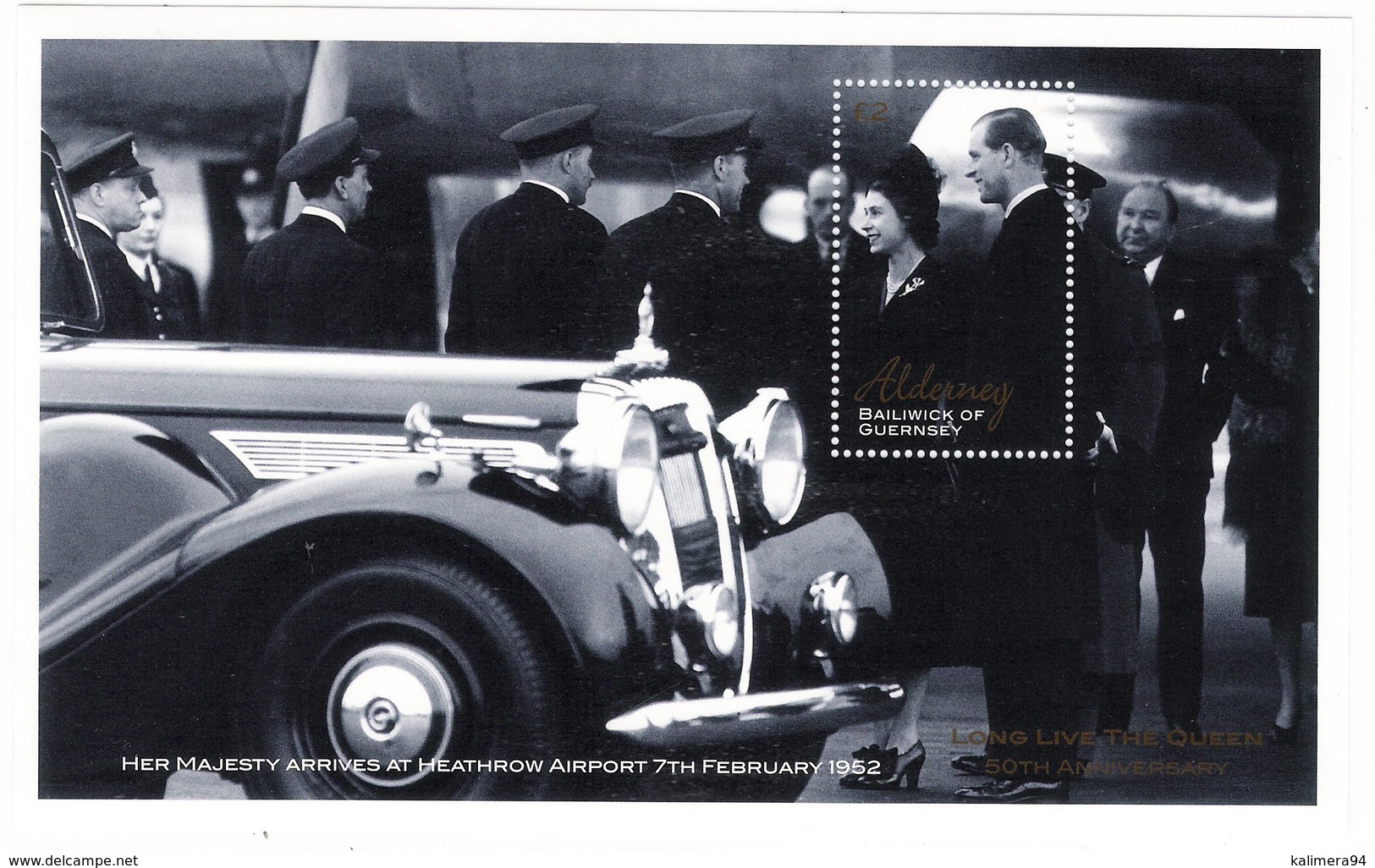 ALDERNEY, BAILIWICK OF GUERNSEY  /  HER MAJESTY ARRIVES AT HEATHROW AIRPORT , 7 Th FEBRUARY 1952  /  Faciale : 2 £ 00 - Alderney