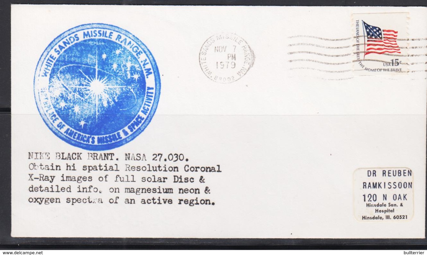 SPACE  - USA-  1979 - BLACK BRANT  COVER   WITH  WHITE SANDS  NOV 7 1979 POSTMARK - United States