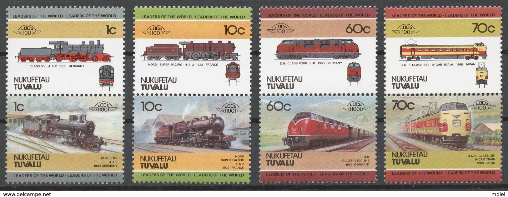 Tuvalu/ Nukufetau 1985 Mi# 31-38** LOCOMOTIVES - Tuvalu