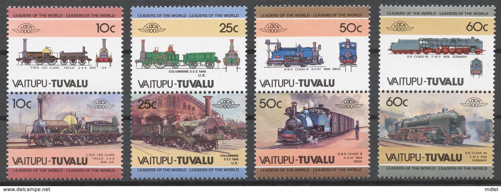 Tuvalu/ Vaitupu 1985 Mi# 37-44** LOCOMOTIVES - Tuvalu