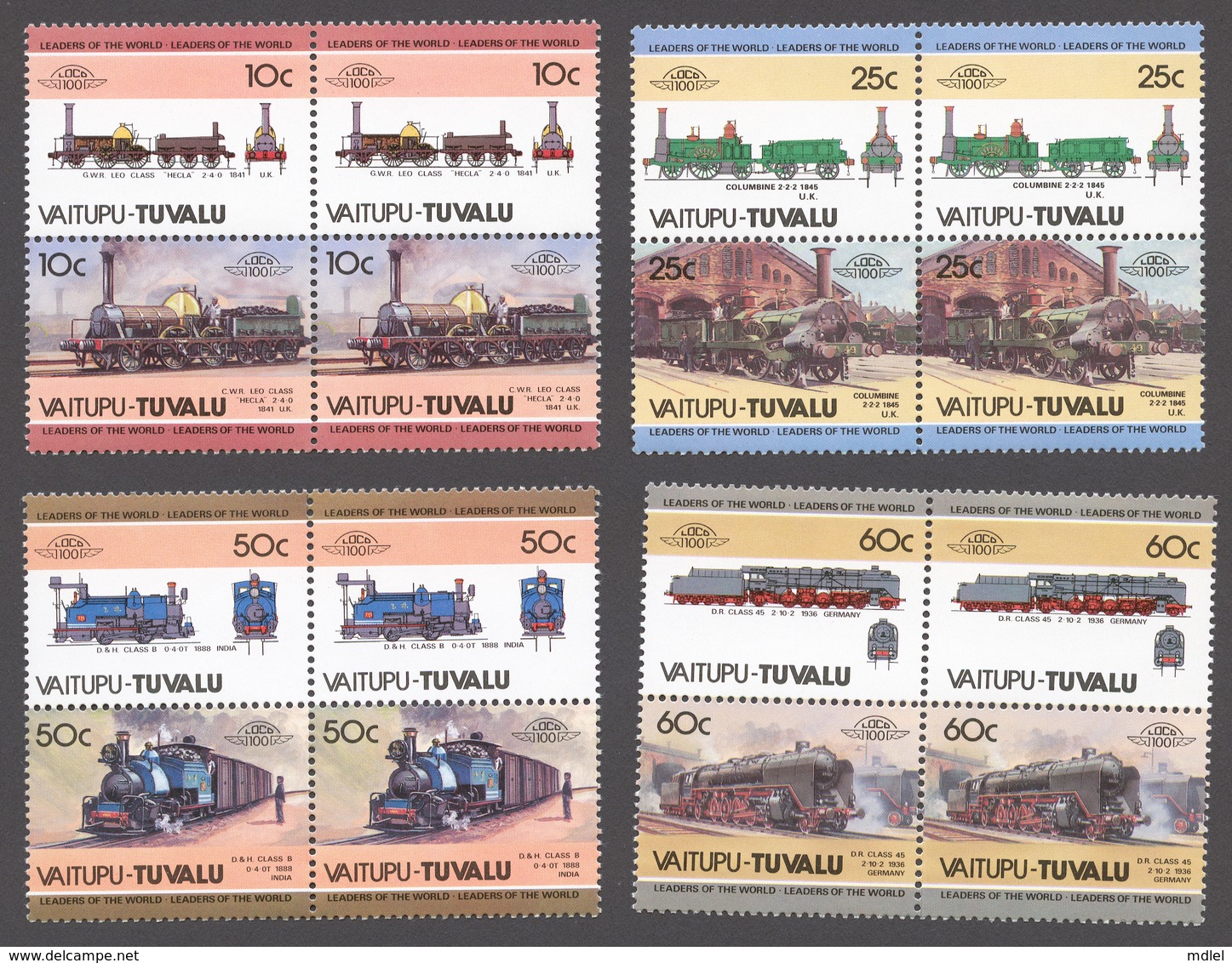 Tuvalu/ Vaitupu 1985 Mi# 37-44** LOCOMOTIVES - Tuvalu