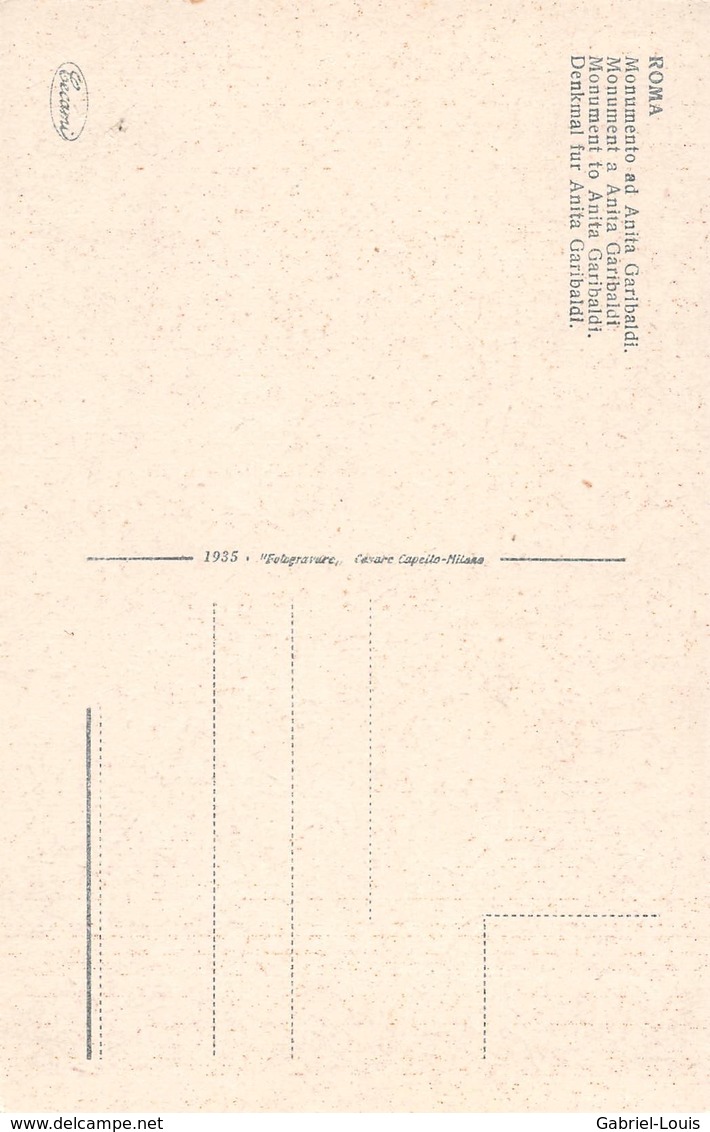 Roma Monumento Ad Anita Garibaldi - Carta Non Inviata - Altri Monumenti, Edifici