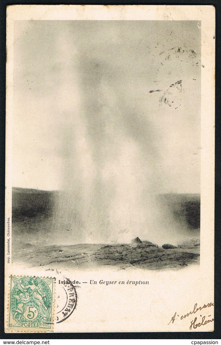 ISLANDE -Un Geyser En éruption  -CPA Voyagée  1906  -recto Verso - Paypal Sans Frais - Islande