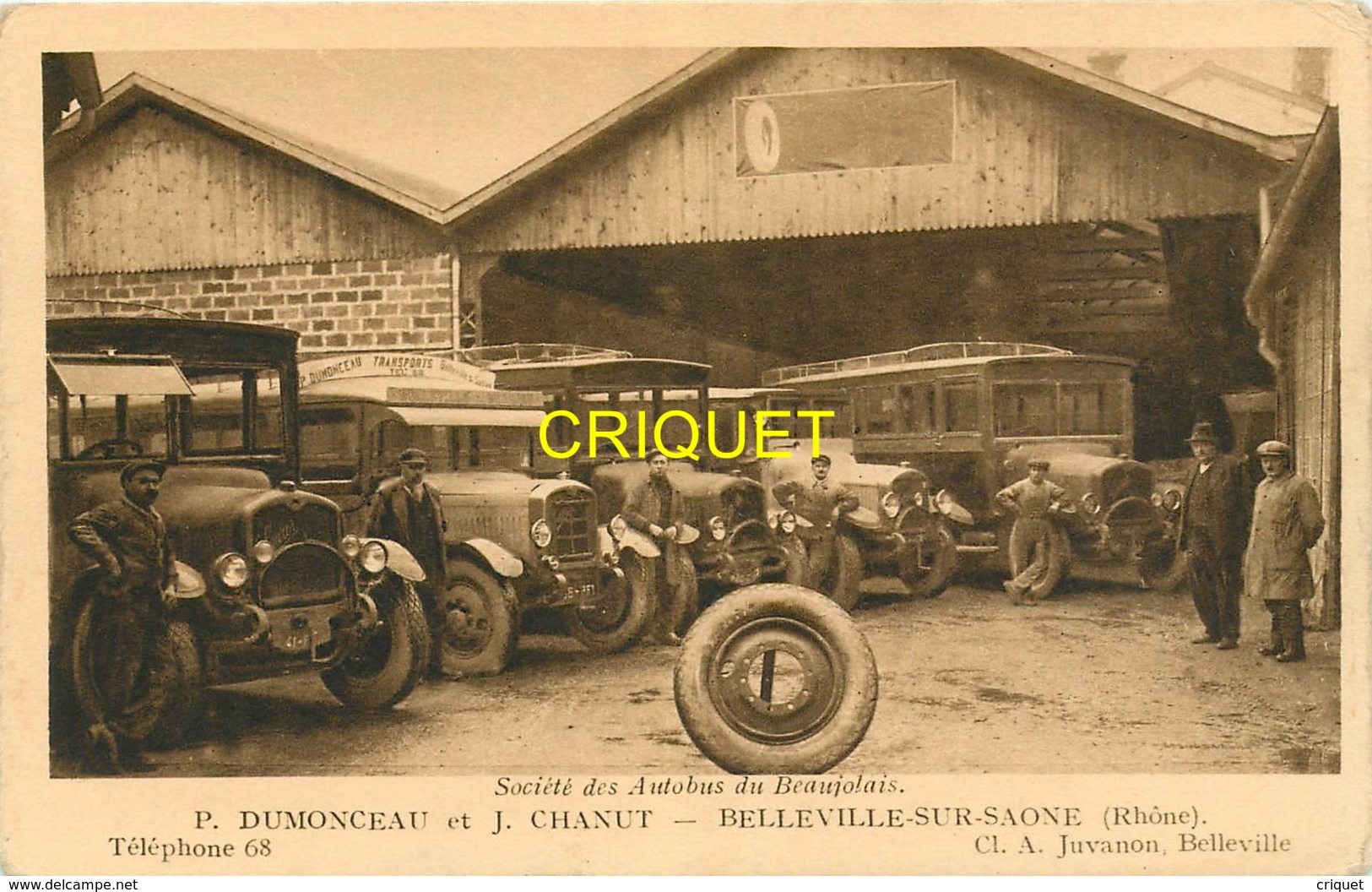 69 Belleville Sur Saône, Société Des Autobus Du Beaujolais, Très Beau Plan Des Autocars Et Des Chauffeurs - Belleville Sur Saone