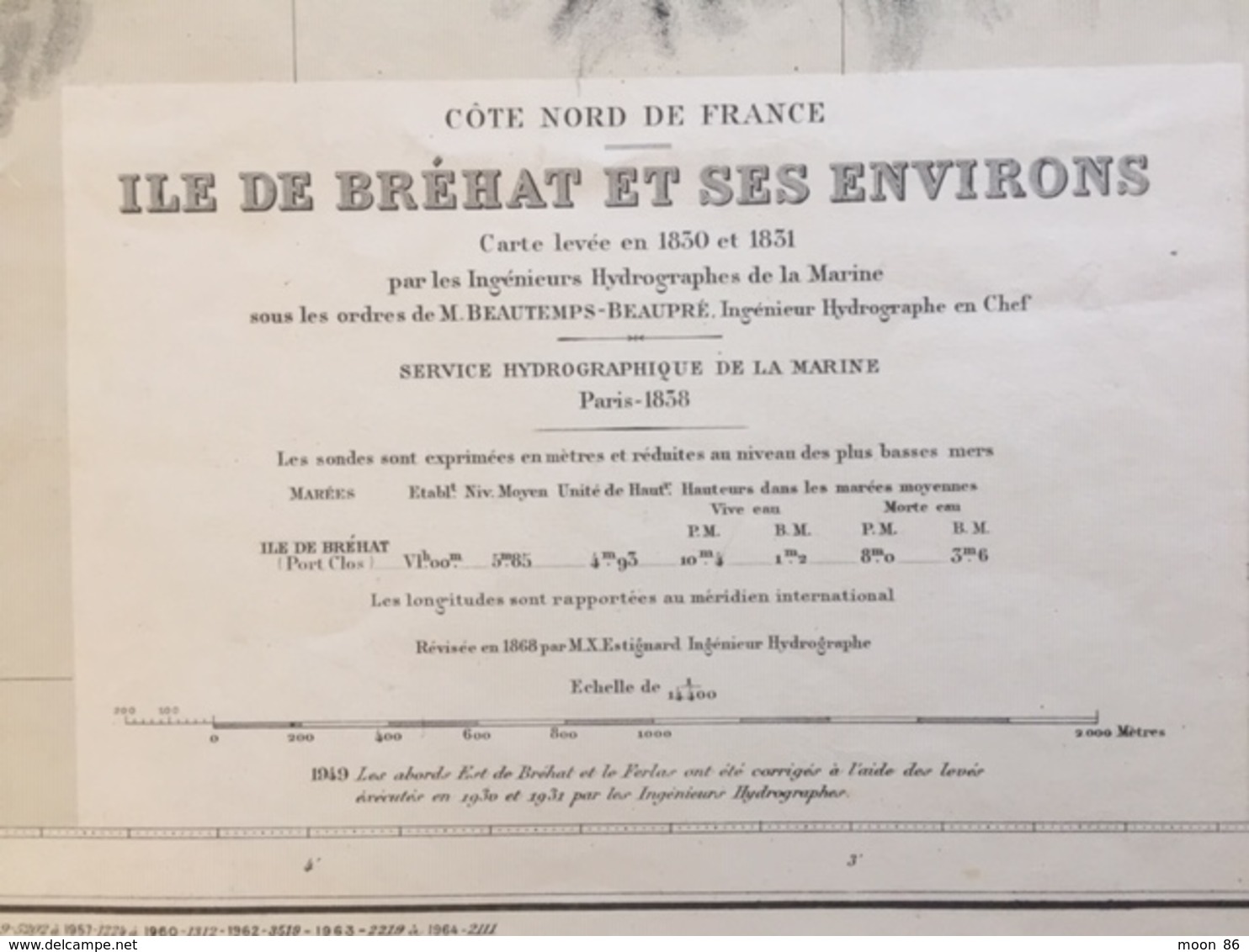 Carte HYDROGRAPHIQUE MARINE 1838  - MANCHE  - ILES BREHAT ET SES ENVIRONS - Cartes Marines