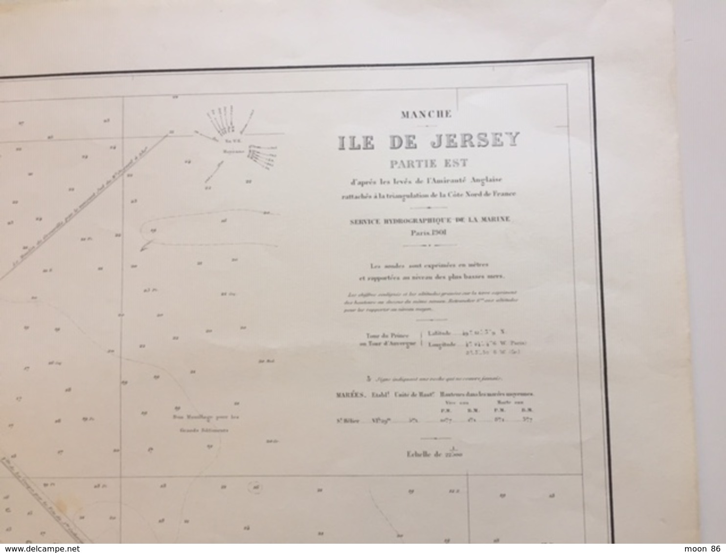 Carte HYDROGRAPHIQUE MARINE 1922  - MANCHE  - ILES DE JERSEY PARTIE EST  ET SES ENVIRONS - Cartas Náuticas