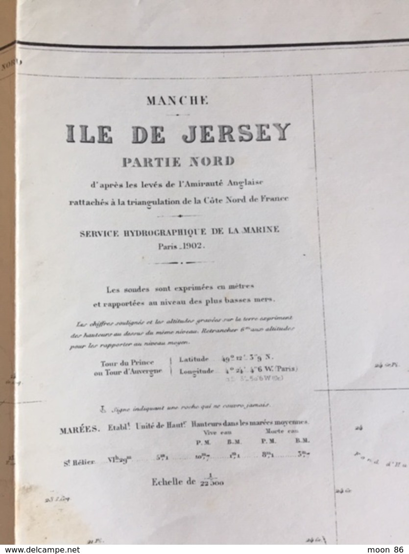 Carte HYDROGRAPHIQUE MARINE 1922  - MANCHE  - ILES DE JERSEY PARTIE NORD - Zeekaarten