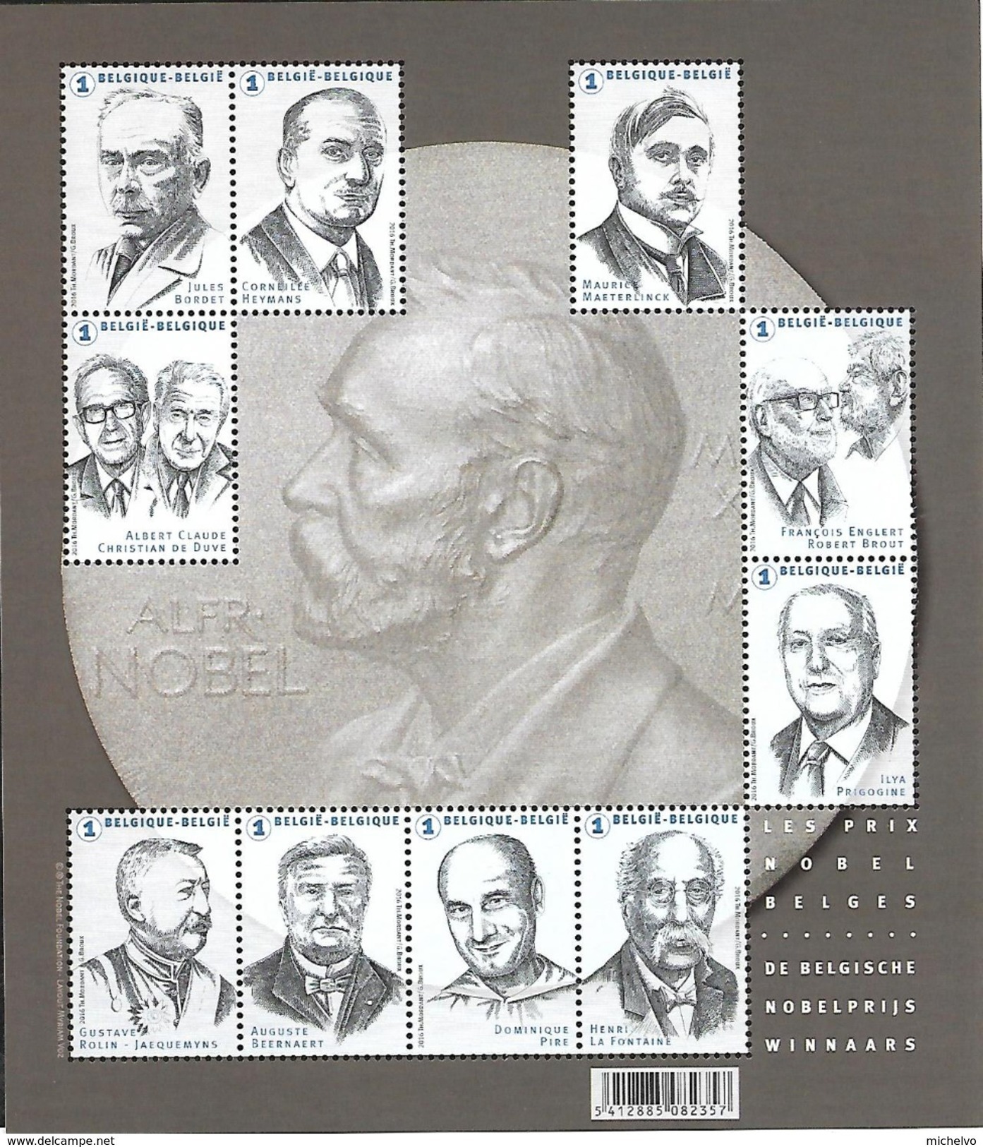 Belg. 2016 - COB N° BL 244 ** - Les Dix Prix Nobel Belges (timbres N° 4636 à 4645) - Ungebraucht