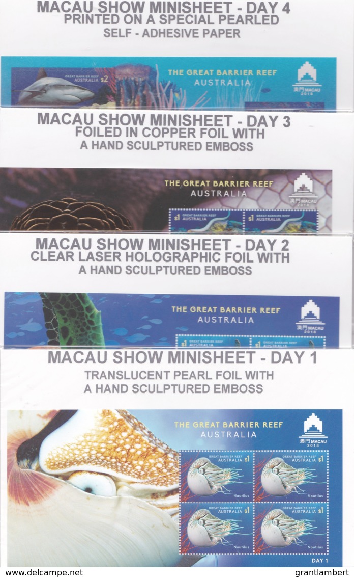 Australia 2018 Great Barrier Reef - Macau Show - Four Daily Minisheets MNH - Nuovi