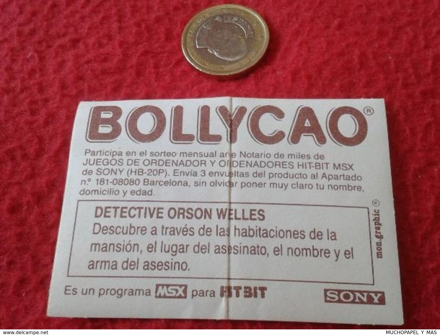 SPAIN ESPAGNE. PEGATINA ADHESIVO STICKER CROMO BOLLYCAO JUEGOS DE ORDENADOR MSX HIT-BIT DETECTIVE ORSON WELLES VER FOTO - Stickers