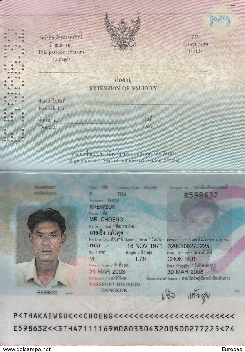 Thailand  Passport, Reisepass, Passeport, Passaporte, Paspoort, Reispas Thailand 2003 - Documenti Storici