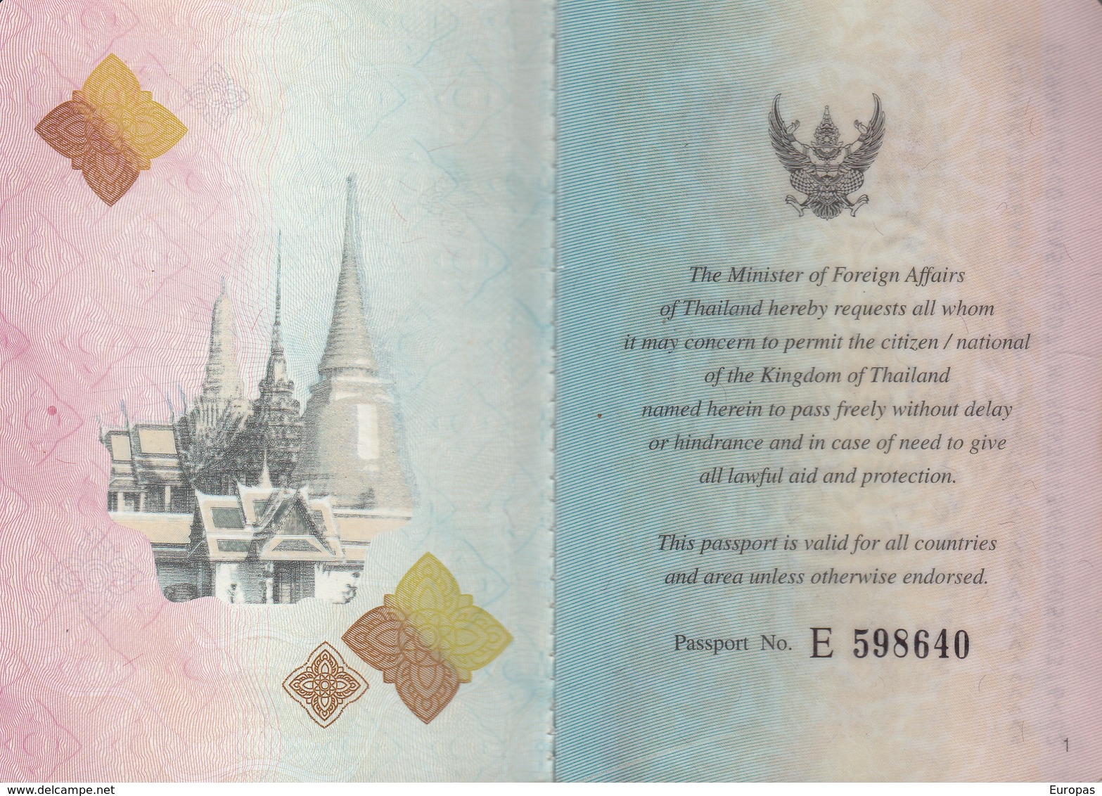 Thailand Passport, Reisepass, Passeport, Passaporte, Paspoort, Reispas Thailand 2003 - Documenti Storici