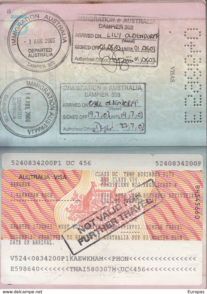 Thailand Passport, Reisepass, Passeport, Passaporte, Paspoort, Reispas Thailand 2003 - Historical Documents