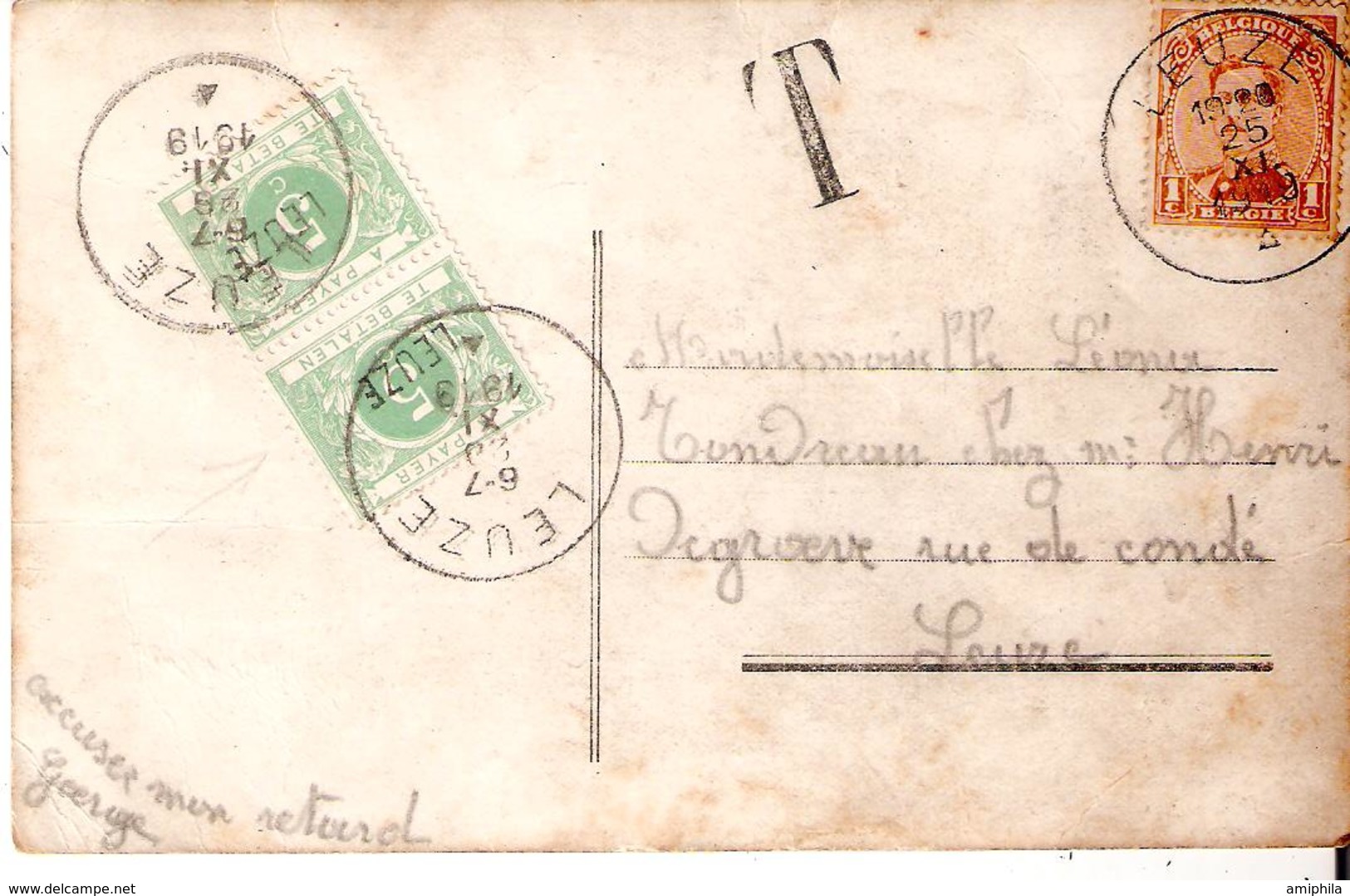 CP. TP. 135 LEUZE  Taxée TTx. 3 A Avec Petite Griffe Et Cad LEUZE (de L"émission De 1895!!!) COB 100€ RARE. - Briefe U. Dokumente