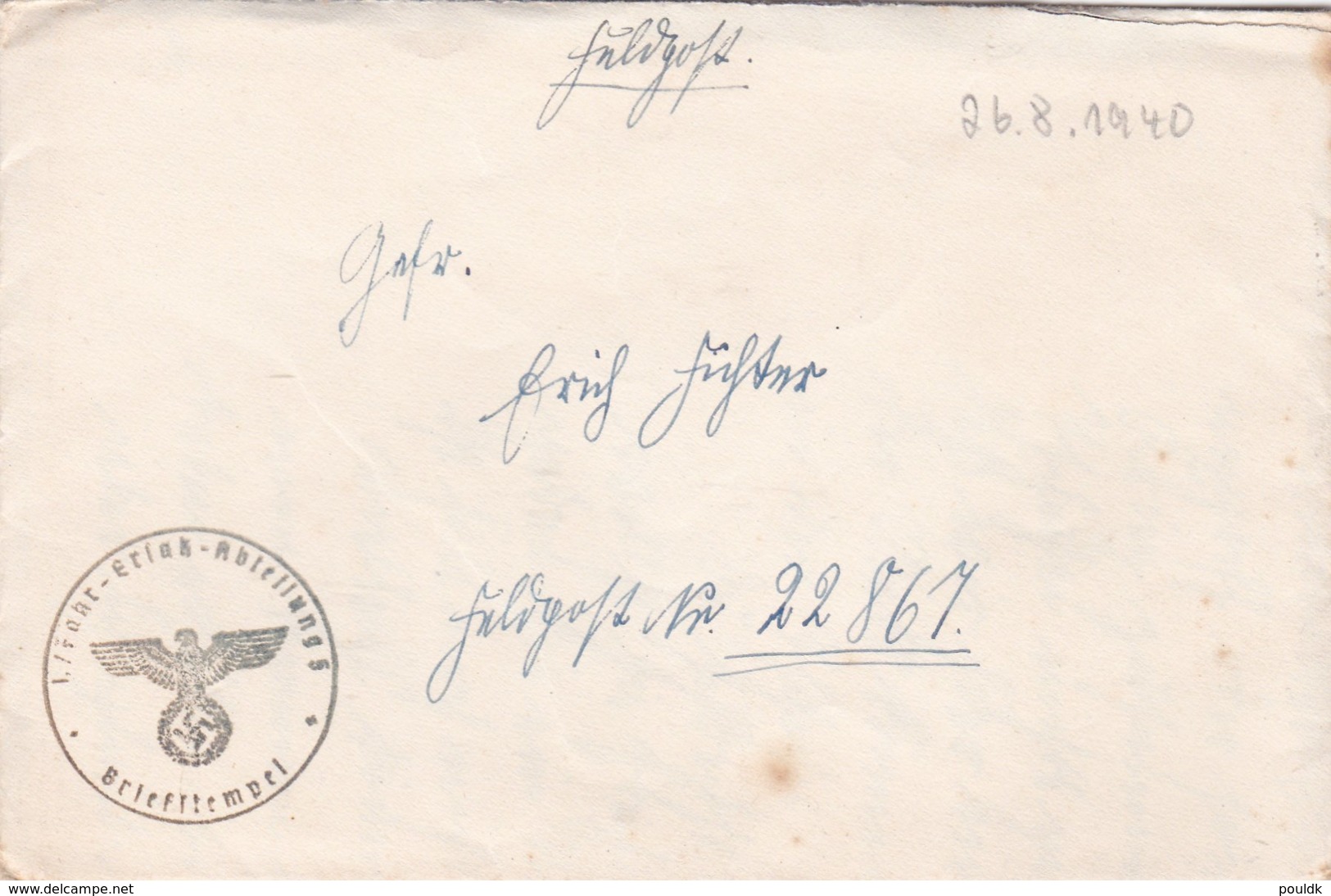 German Feldpost WW2: To Stab Panzerjager-Abteilung 5 FP 22867 From 1./Fahr - Ersatz - Abteilung 5 - Guerre Mondiale (Seconde)