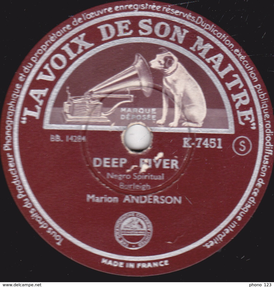 78 Trs - 25 Cm - état TB - Marion ANDERSON - DEEP RIVER - HEAV'N HEAV'N - 78 T - Disques Pour Gramophone