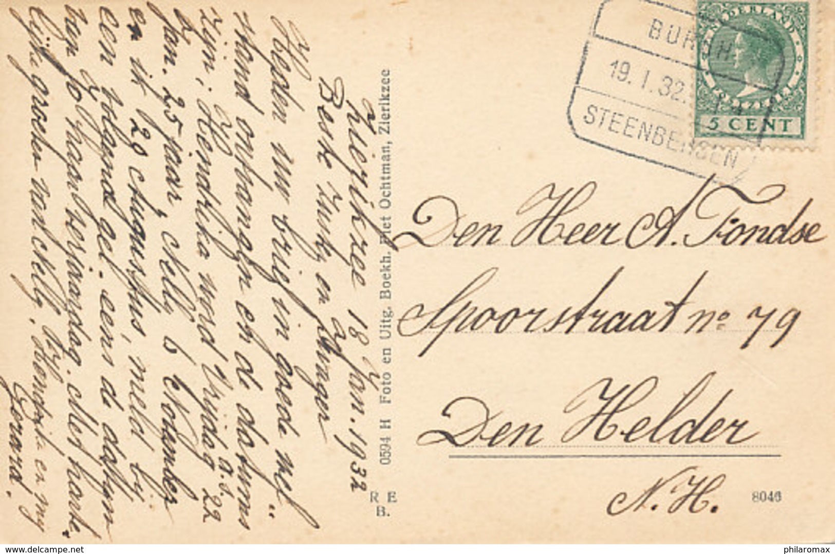 DP00529 - NEDERLAND - TREINSTEMPEL BURGH-STEENBERGEN 1932 - KAART ZIERIKZEE - Poststempels/ Marcofilie