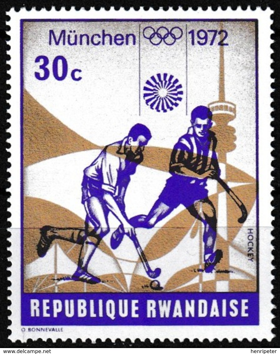 Timbre-poste Gommé Neuf** - Jeux Olympiques De Munich Hockey - N° 486 (Yvert) - République Rwandaise 1972 - Neufs